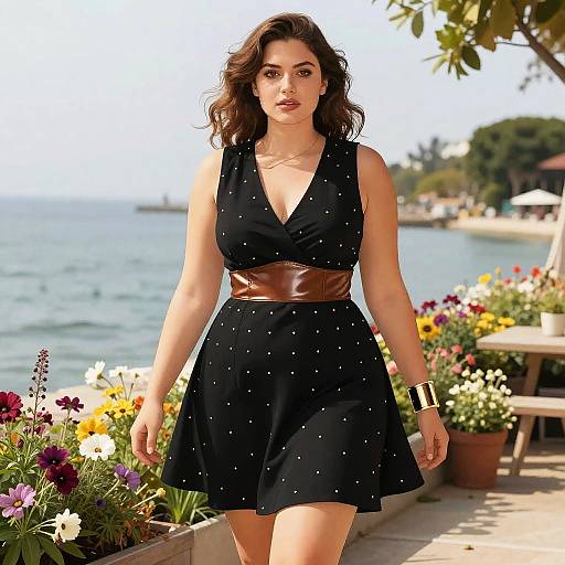Curvy Woman in Chic Black Mini Dress