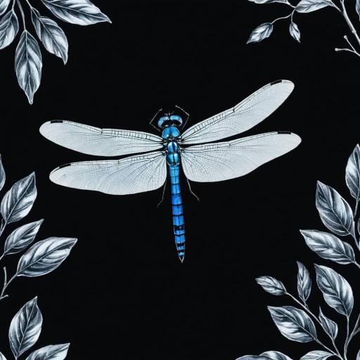 Sapphire Blue Dragonfly with Silver Leaves