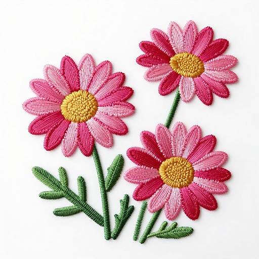 Vibrant Pink Daisy Machine Embroidery
