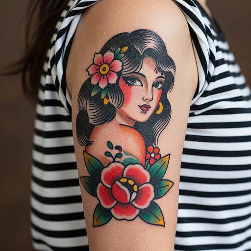 Traditional Woman Portrait Tattoo