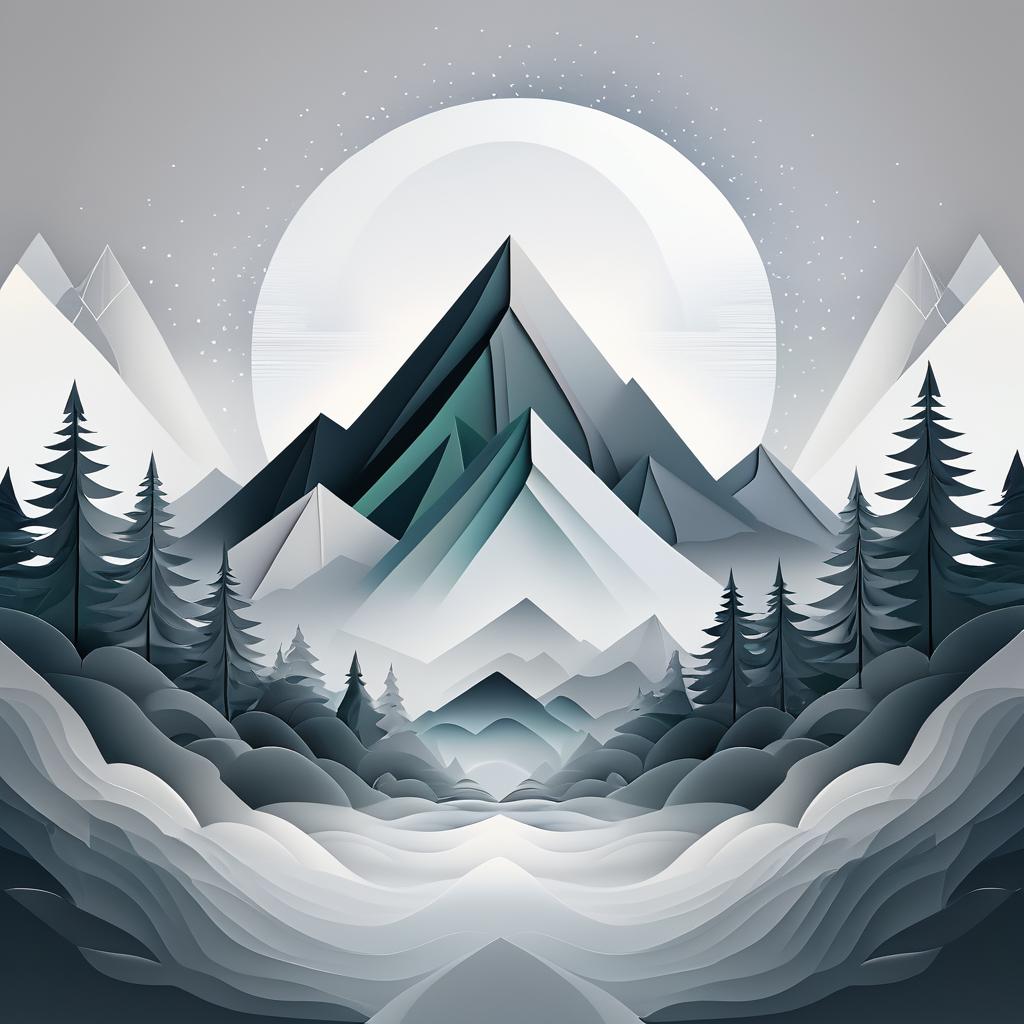 Surreal Mountain Tranquility in Gray Hues