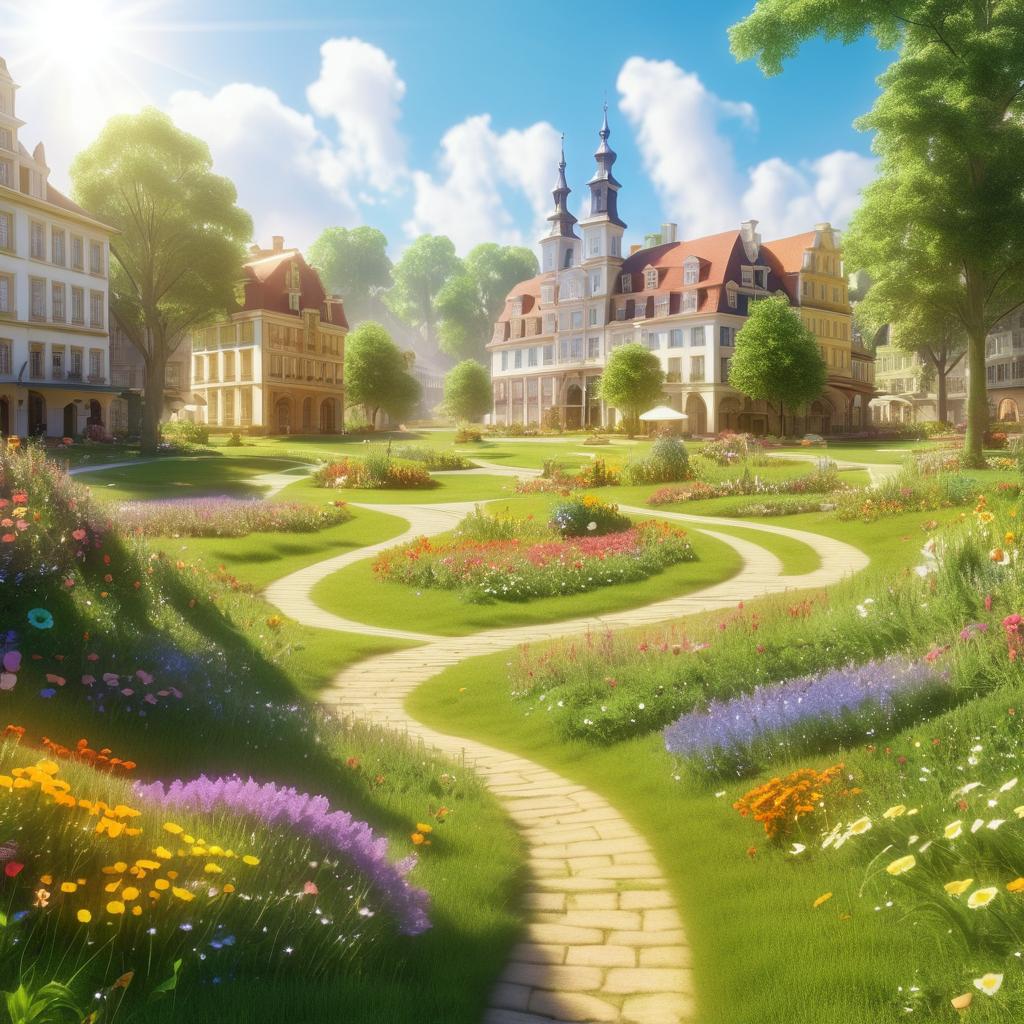 Whimsical Town Center Meadow Scene