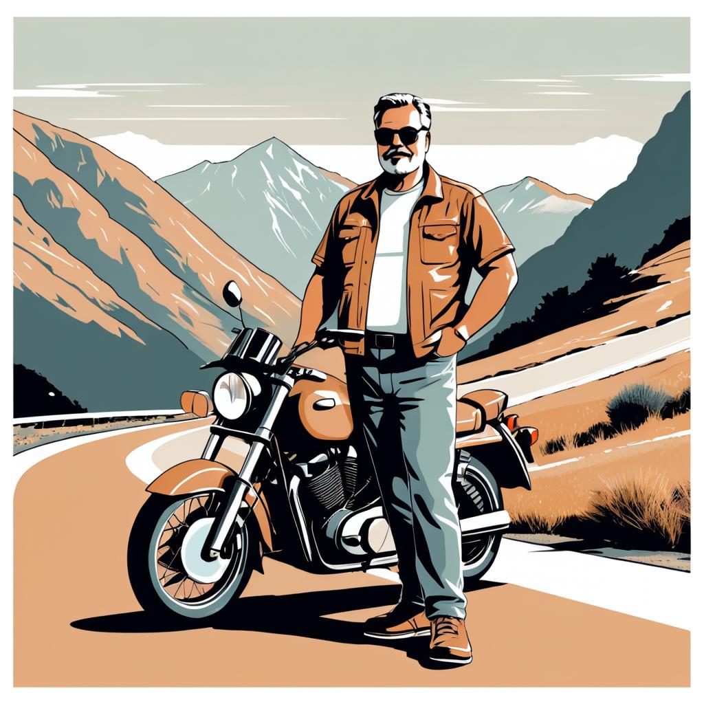 Comic Style T-Shirt Design: Man and Motorcycle