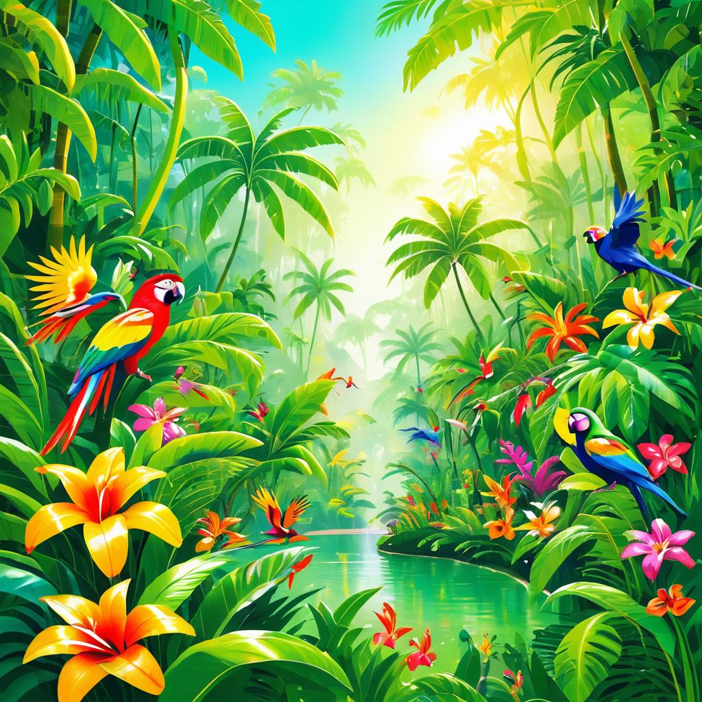 Vibrant Jungle Scene with Exotic Life