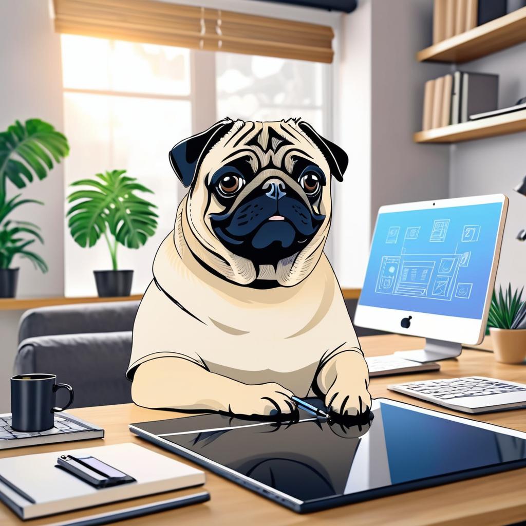 Sarcastic Pug Working Remotely at Home