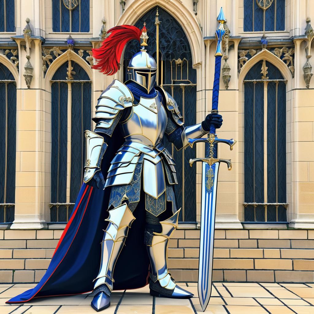 Brave Royal Knight in Castle Courtyard