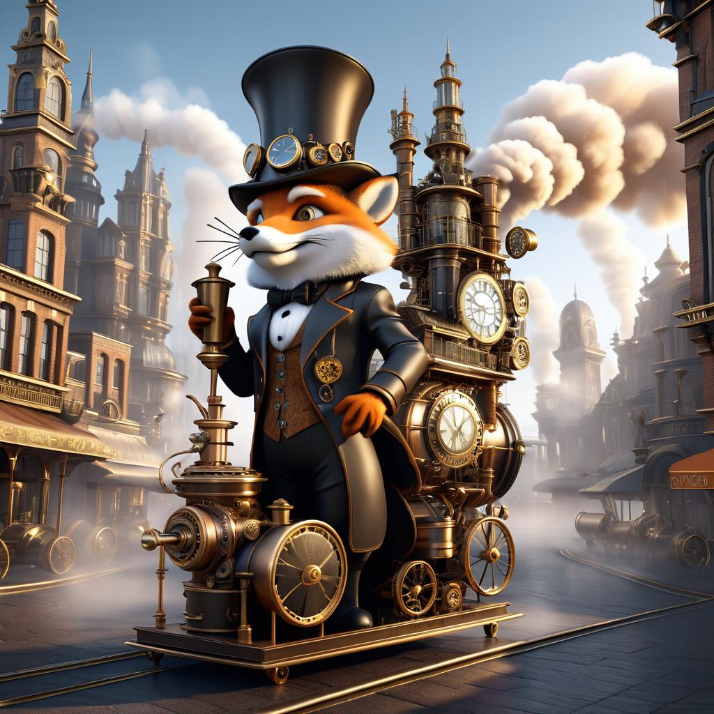 Surreal Steampunk City with Foxy Charm