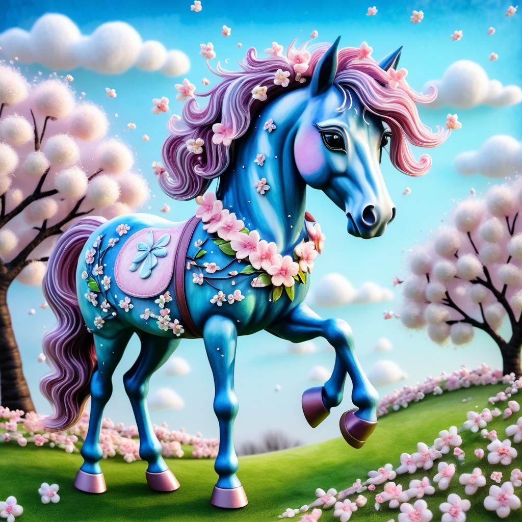 Quirky Cartoon Horse with Blossoms