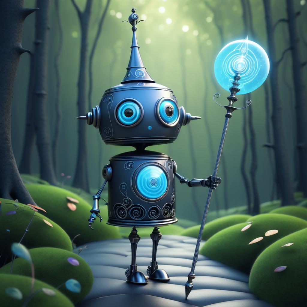 Whimsical 3D Robot with Magical Staff