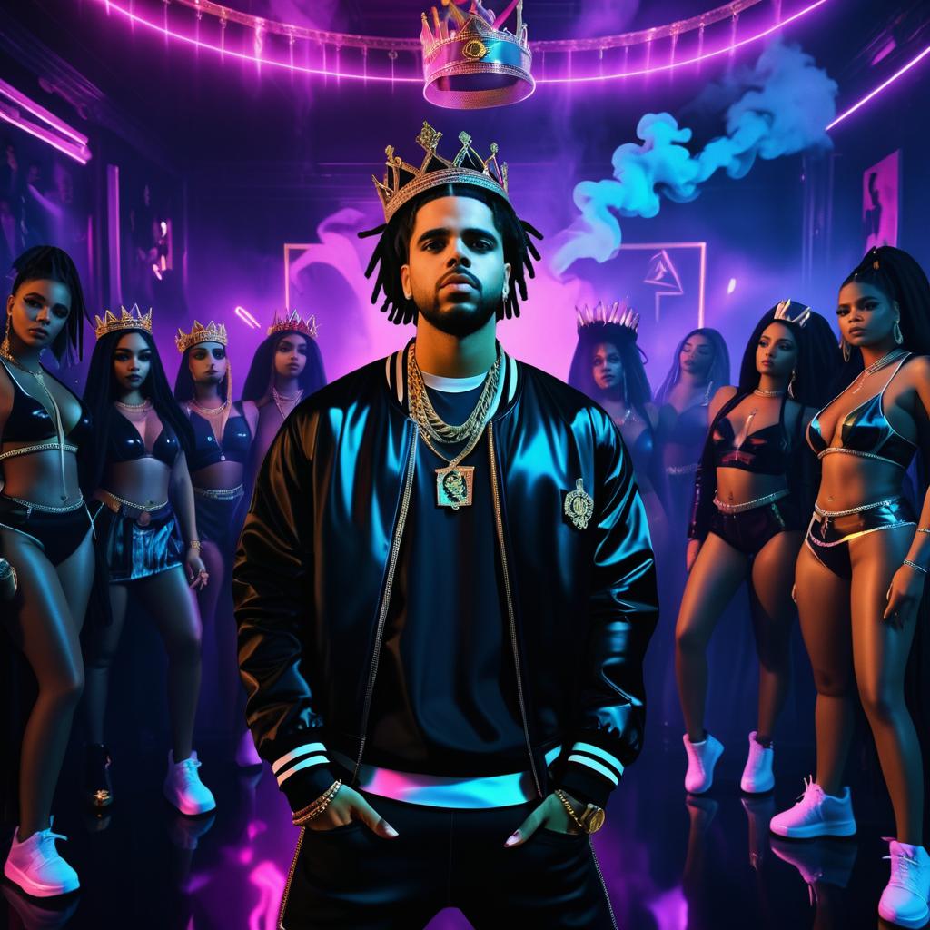 J. Cole in a Neon Crowned Traphouse