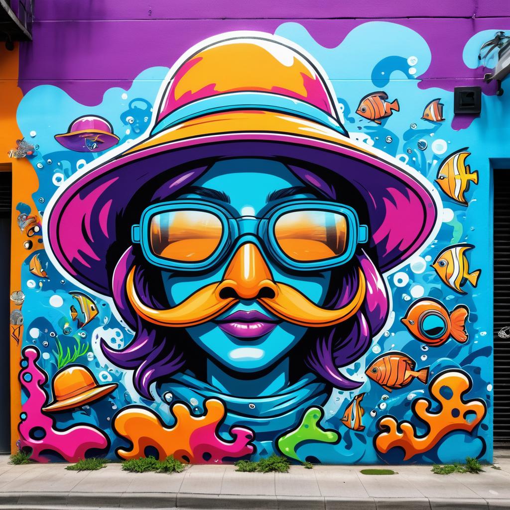 Vibrant Cartoon Graffiti of Diver