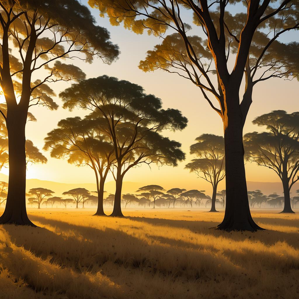 Golden Savannah at Dawn with Acacia Trees