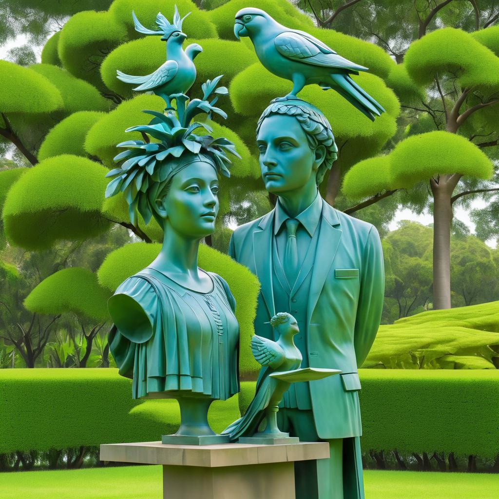 Surreal Statue of Couple with Parrot