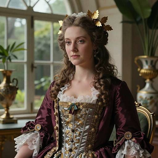 Baroque Woman in Burgundy and Silver