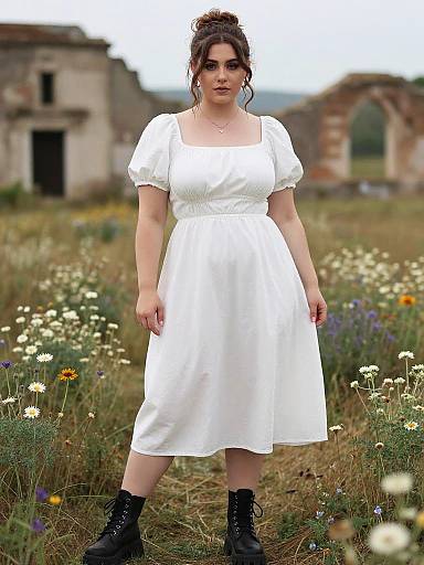 Curvy Woman in Floral Meadow Vintage Style