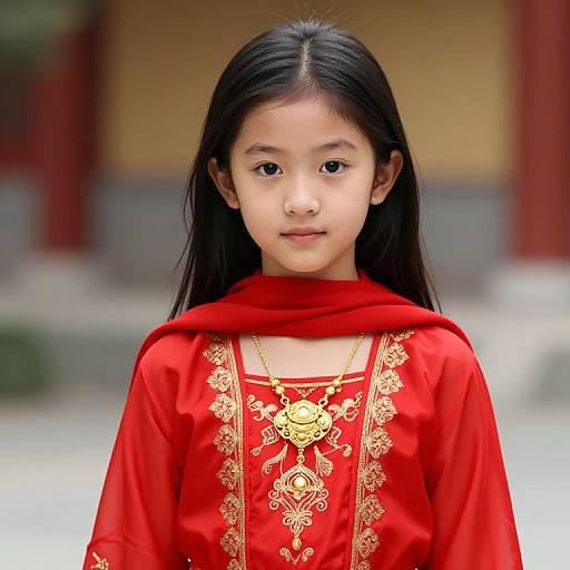 Young Girl in Red Embroidered Dress