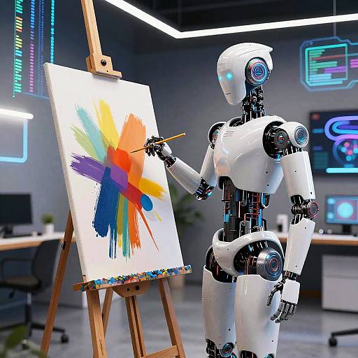 Robot Artist in Futuristic Studio