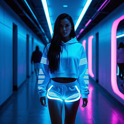 Young Woman in Futuristic Neon Sportswear
