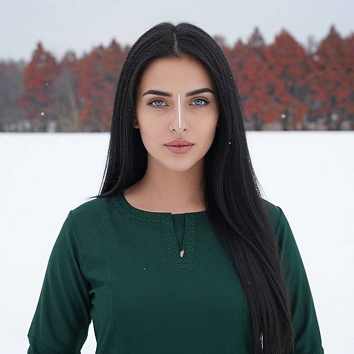 Graceful German Woman in Snowy Autumn
