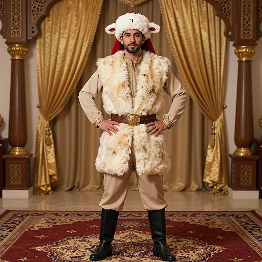 Man in Sheep Costume with Traditional Middle Eastern Attire