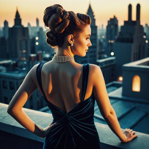 Elegant Woman with Twisted Updo on Art Deco Rooftop Elegant Woman with Twisted Updo on Art Deco Rooftop