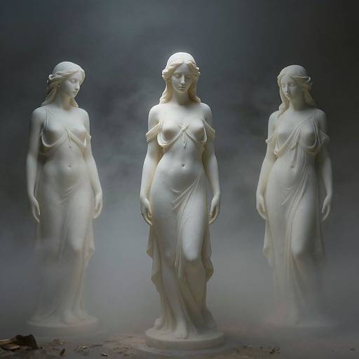Ethereal Women Statues in Mist