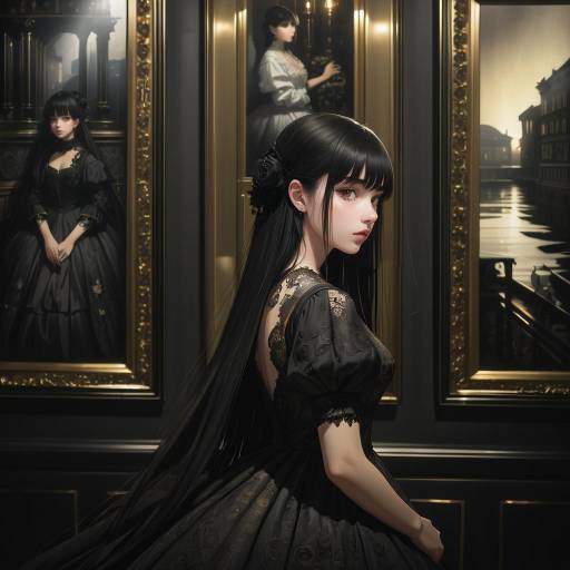 Serene Dark-Haired Beauty in Anime Style