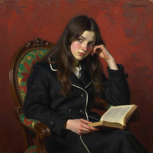 Young Woman Reading in Ornate Chair