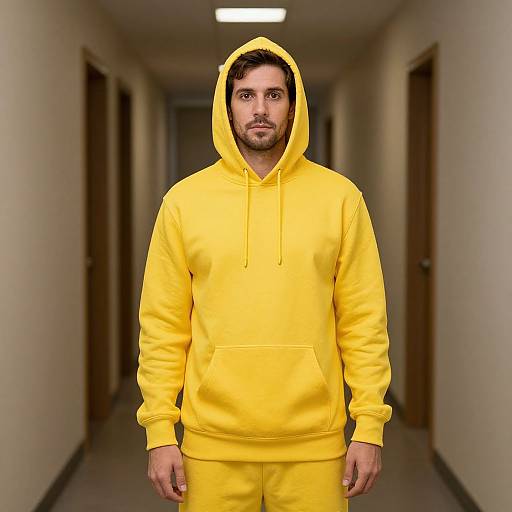 Man in Yellow Mustard Hoodie