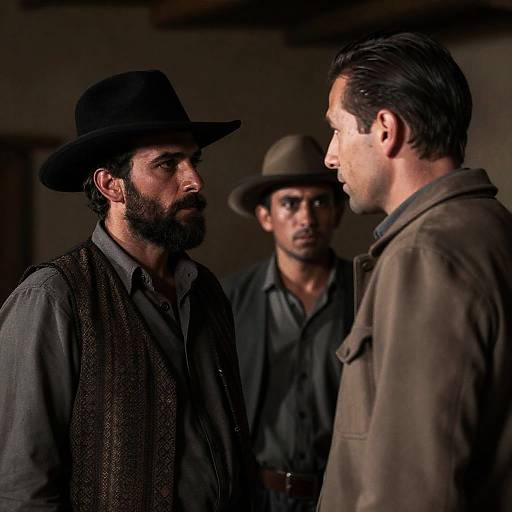 Rustic Gathering of Three Men