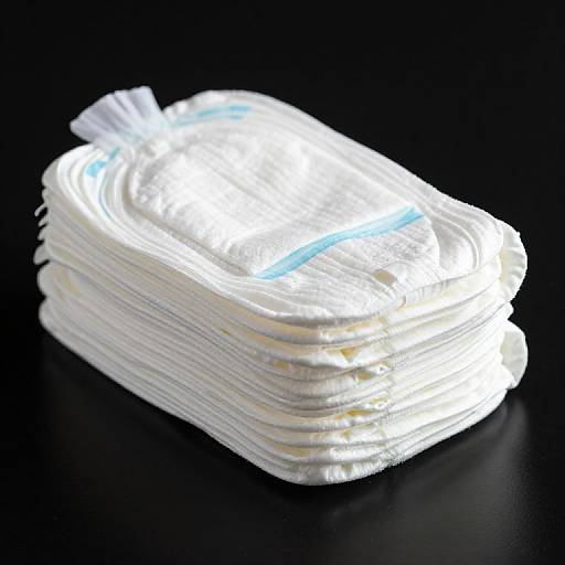 Photograph of a neatly stacked pile of white, slightly crumpled paper towels with a faint blue line on top, against a black background.
