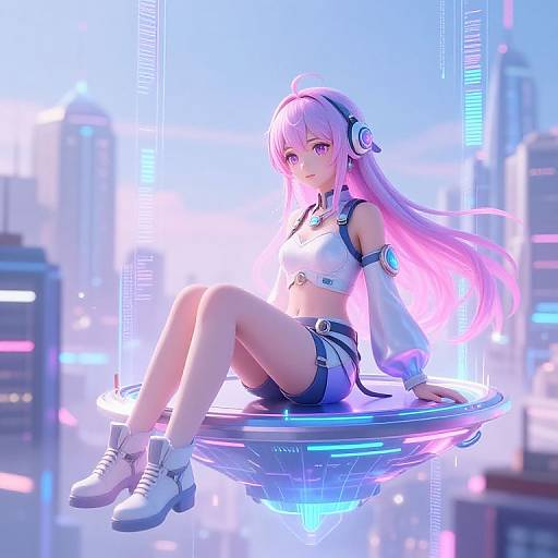 Futuristic Anime Tween in Digital Skyline