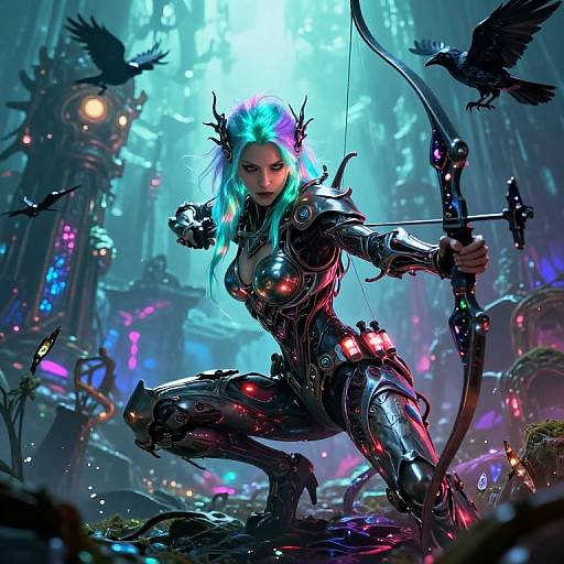 Bioluminescent Assassin in Glowing Ruins