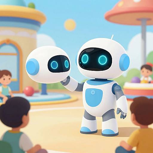Friendly Robot in Futuristic Playground
