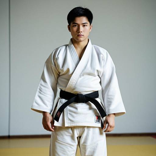 Asian Male Judo Practitioner in White Dougi