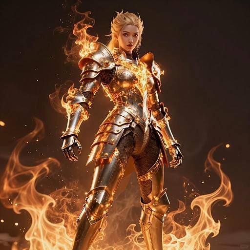 Fierce Female Warrior in Fiery Armor
