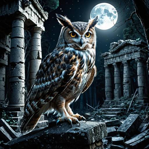 Majestic Hyper-Realistic Owl in Moonlit Ruins Majestic Hyper-Realistic Owl in Moonlit Ruins