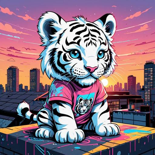 Chibi White Tiger Graffiti Illustration
