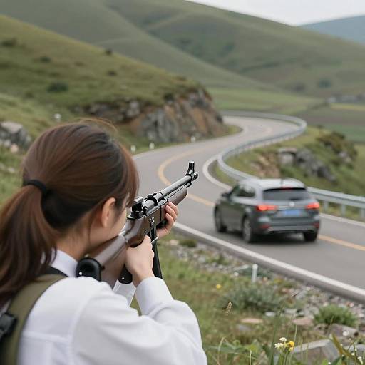 Aiming in Nature: Action Shot on Road