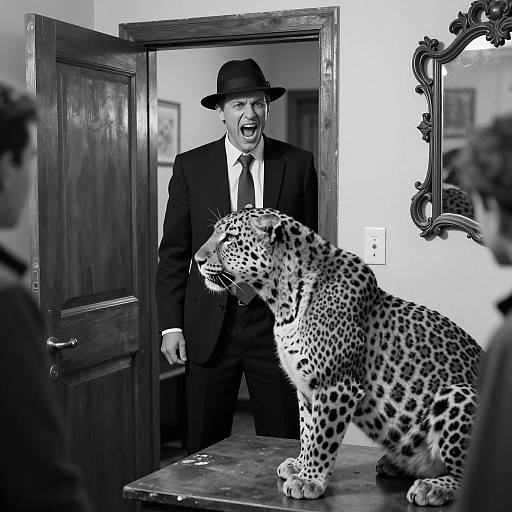 Dramatic Encounter: Man and Leopard