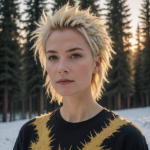 Blonde Woman Portrait in Snowy Forest