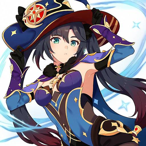 Illustration of Mona (pact of stars and moon) (genshin impact), genshin impact in the style of Mikkoukun