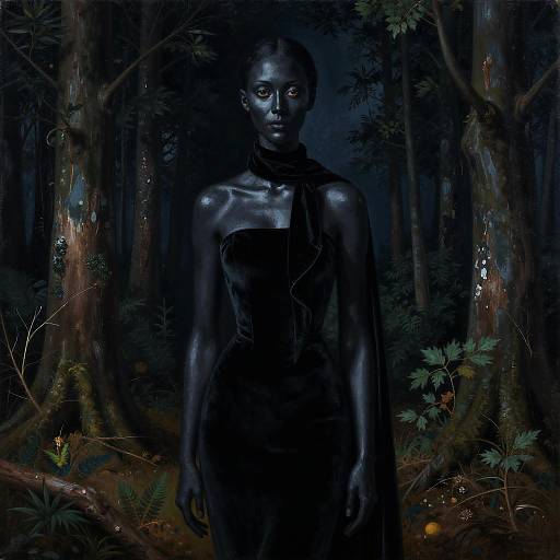 Obsidian Woman in Nighttime Forest