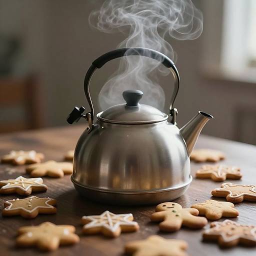 Steaming Teakettle with Gingerbread Cookies