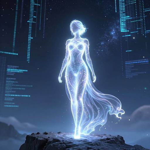 Voluptuous AI on Moonlit Digital Cliff