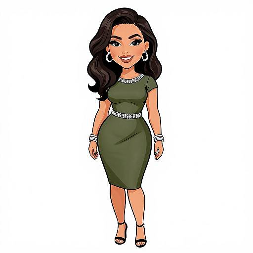 Chic Woman in Olive Green Dress