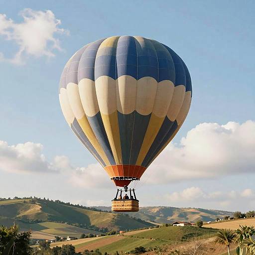 Vintage Hot Air Balloon Over Rolling Hills