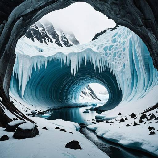 Surreal Ice Cave with Glacier View