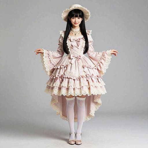 Photorealistic Girl in Pink Lace Dress