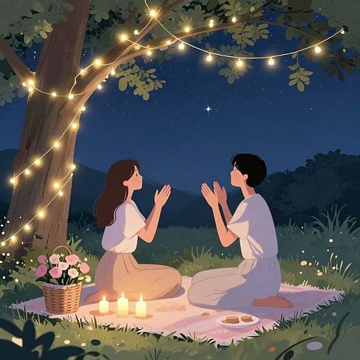 Romantic Starlit Proposal Picnic Scene